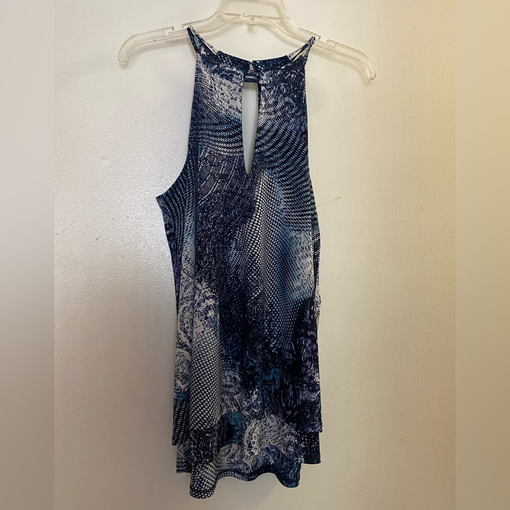 Mesmerize Womens Halter Tank Top M Blue White Allover Print Beach Bust 38”